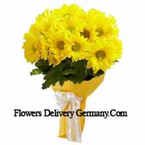 Un magnifique bouquet de 19 gerberas jaunes avec des garnitures saisonnières