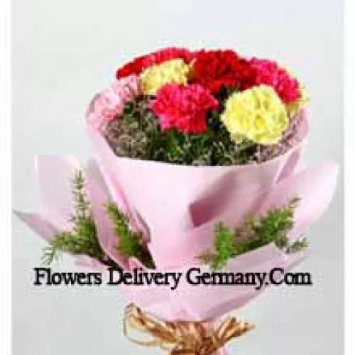 Bunch Of 11 Mixed Colored Carnations With Seasonal Fillers