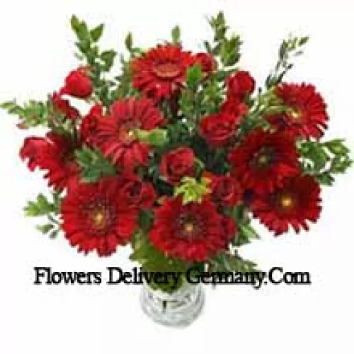 Gerberas, Roses And Fillers In A Vase