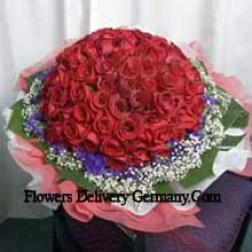 Bunch Of 101 Red Roses With Seasonal Fillers